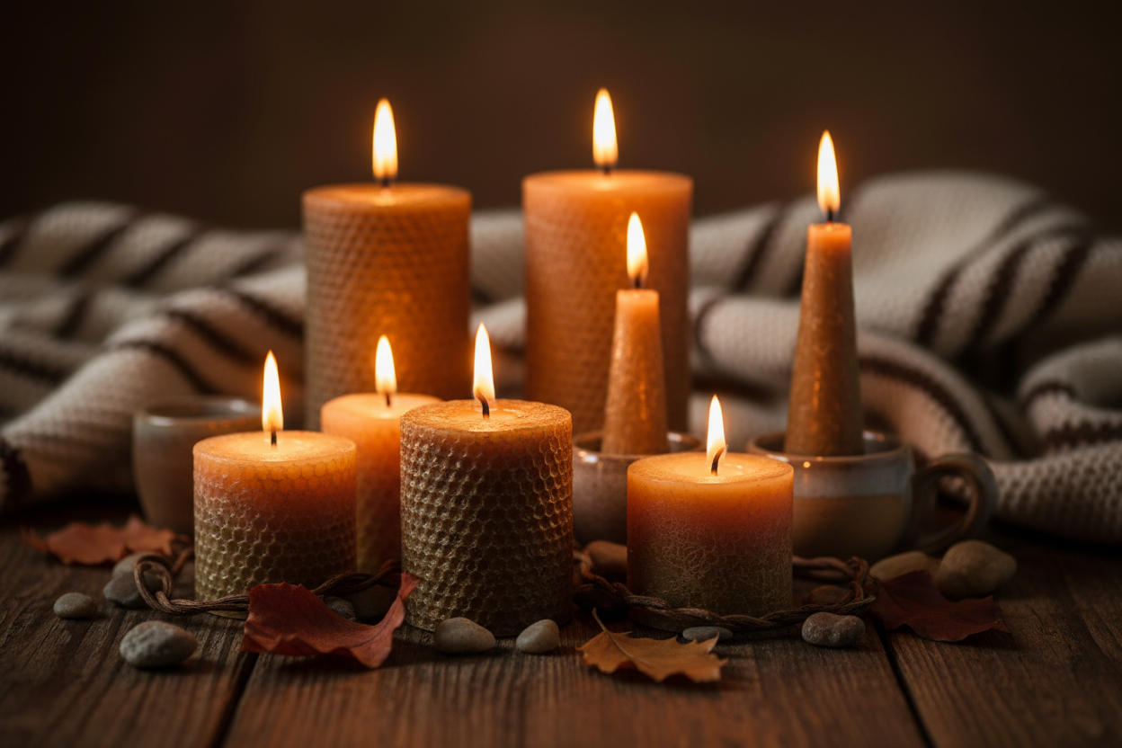 Nee, so auf gar keinen Fall! Also es sollte er eine Nahaufnahme, Stillleben artig sein und es sollen hauptsächlich die Kerzen zu sehen sien